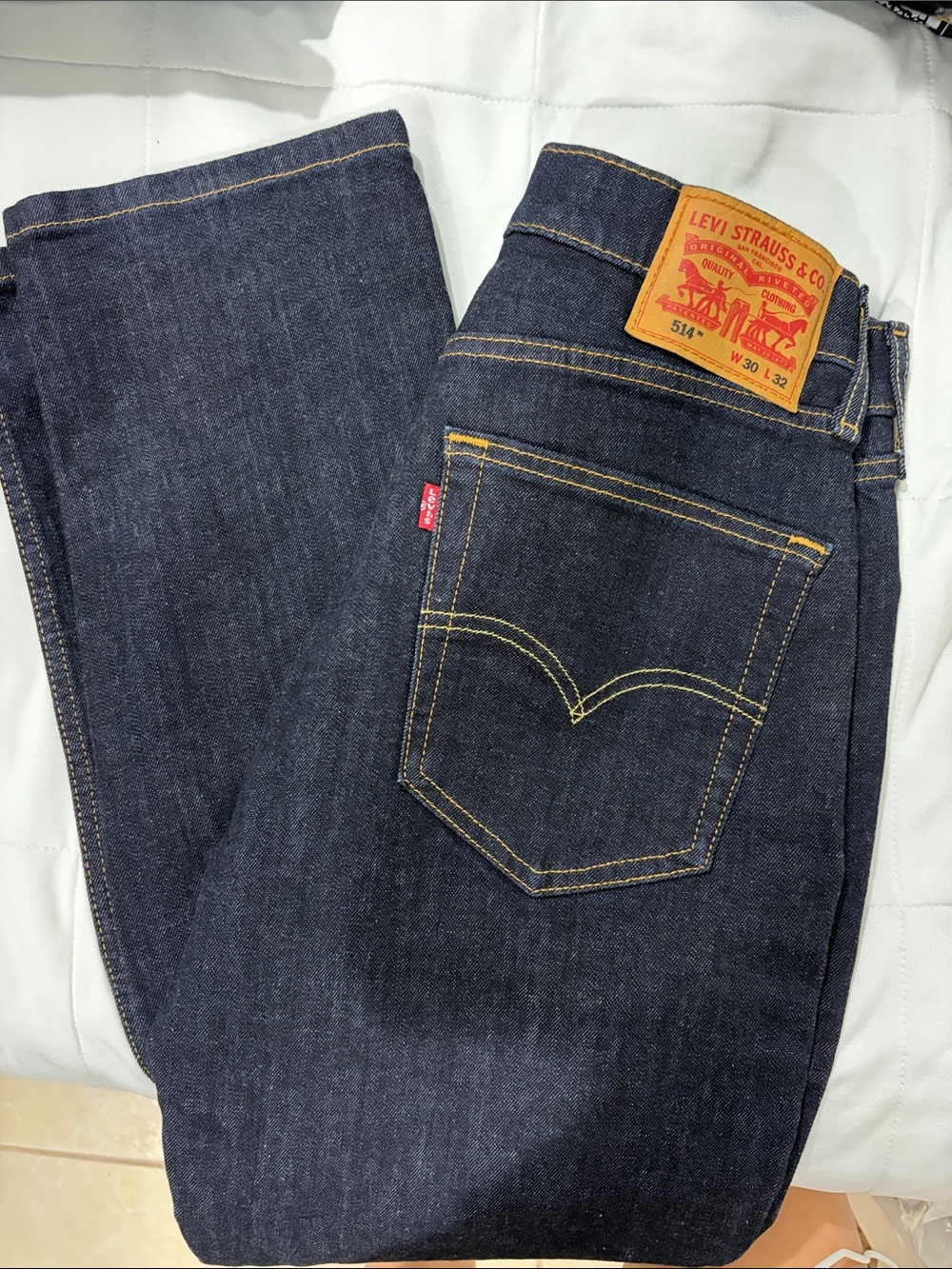 Levi's Dark Indigo Straight Jeans with Yellow Stitching